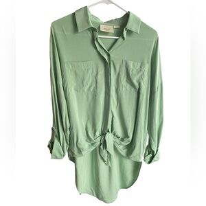 Maeve by Anthropologie Mint Green Roll Tab High Low Tunic Blouse, Women’s S